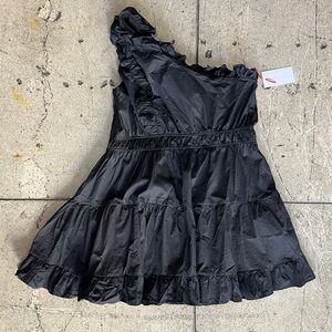 💚 2784. Black Ruffled Asymmetrical Mini Dress